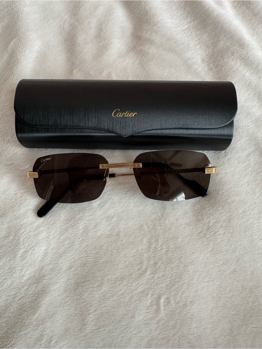 Cartier Rimless Sunglasses in Brown and Gold